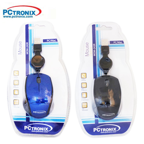 Mouse Óptico PCTRONIX MOM-243R Alta Precisión USB 2.0  AZUL-NEGRO