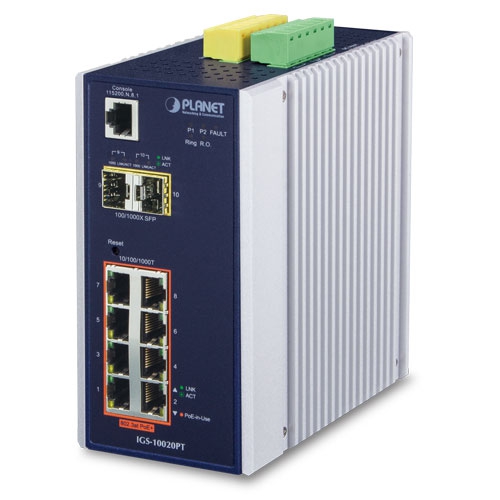 Switch Industrial Planet IGS-10020HPT 8-Port Gigabit POE+(AT) Switch + 2-Port Gigabit SFP