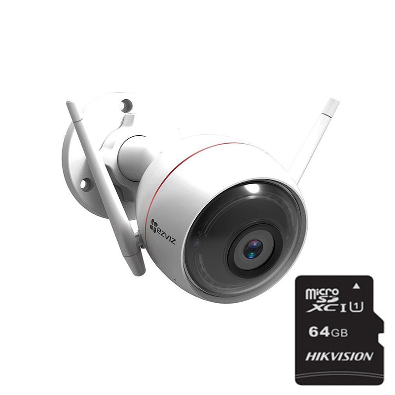 Kit Camara de Seguridad Ezviz C3W Wifi 1080p Exterior + Tarjera de Memoria Hikvision 64GB